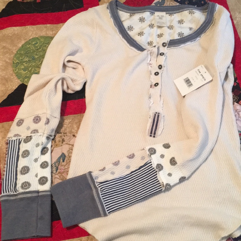BNWT Free People Railroad Henley S in ivory